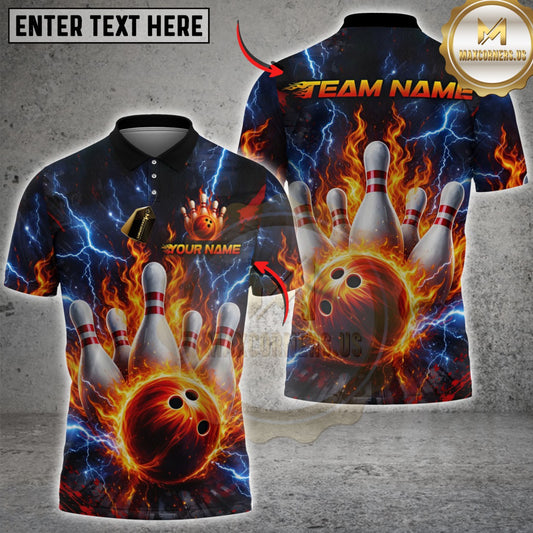 Maxcorners Bowling Thunder Flaming Multicolor Customized Name, Team Name 3D Shirts