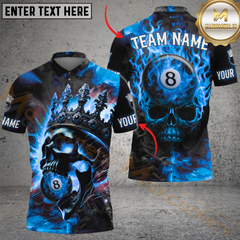 Maxcorners Billiard Pool Ball Inferno Skull Personalized Name Men And Women 3D Polo Shirt Custom Billiard Team Jersey (4 Colors)