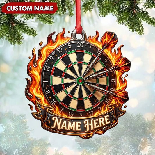 Maxcorners Darts Lover Fiery Blaze Ring, Target Board, Sticking Darts Banner Personalized Name Ornament 2D Flat