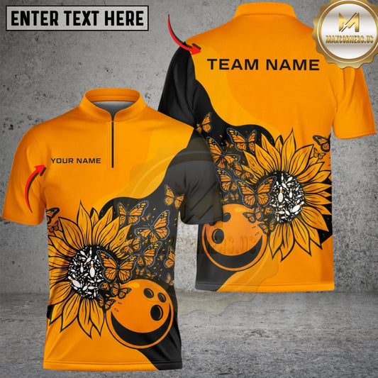 Maxcorners Bowling Radiant Sunflower Butterfly Bloom Customized Name, Team Name 3D Shirt