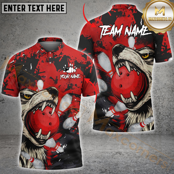 Maxcorners Wolf Strike Bowling Multicolor Customized Name, Team Name 3D Shirts