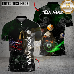 Maxcorners Billiard Ball 8 American Flag Eagle Black Fire Personalized Name Shirt (4 Colors)