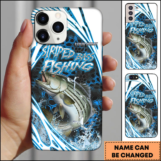 Maxcorners Striped Bass Fishing Hexagon Wave Design Personalized Name 3D Phone Case