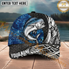 Maxcorners Fishing Blue Water Tribal Metal Personalized Name 3D Cap (12 Fish Species)