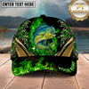 Maxcorners Fishing Green Flame Gold Accent Personalized Name 3D Shirt (13 Fish Species)