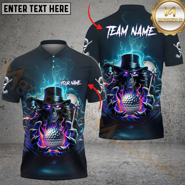 Maxcorners Golf Magic Skull Multicolor Customized Name, Team Name 3D Shirts
