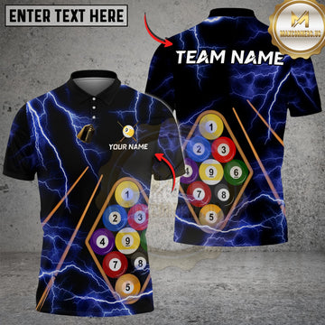 Maxcorners Billiards Ball 9 Black Thunder Lightning Customized Name, Team Name 3D Shirt (6 Colors)