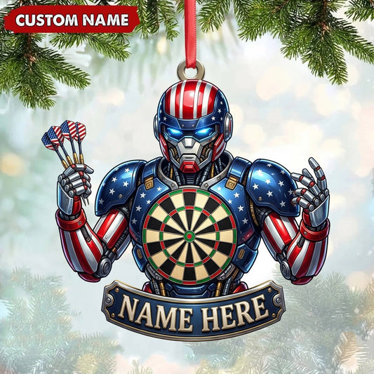 Maxcorners Darts Lover Patriotic American Flag Bodybuilder, Target Board Chest, Holding Darts Personalized Name Ornament 2D Flat