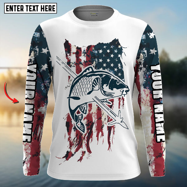 Maxcorners Carp Bowfishing American Flag Customize Name 3D Shirt