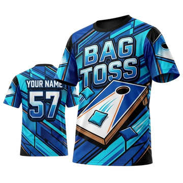 Maxcorners Cornhole Bag Toss Blue Board Personalized Name 3D Unisex Shirt