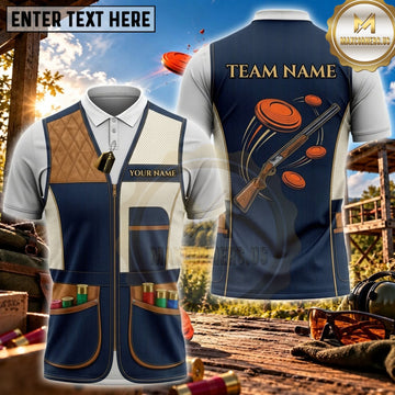 Maxcorners Clay Shooting Blue Patchwork Clay Target Vest Personalized Name 3D Unisex Shirt