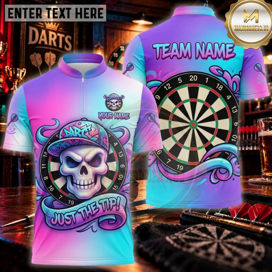 Maxcorners Darts Neon Purple Skull Bullseye Personalized Name 3D Unisex Shirt