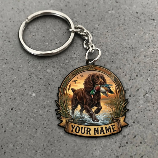 Maxcorners Duck Hunting Chocolate Labrador Retriever Rustic Hunting Sunset Custom Name Gift 2D Flat Acrylic Ornament, Keychain