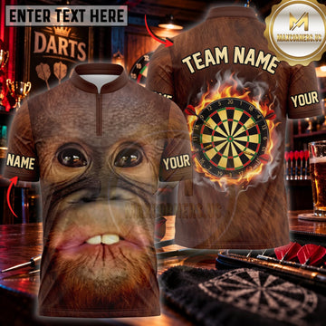 Maxcorners Darts Funny Chimpanzee Face Golden Dartboard Personalized Name 3D Unisex Shirt