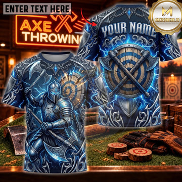 Maxcorners Axe Throwing Frost Blue Hooded Warrior Personalized Name 3D Unisex Shirt