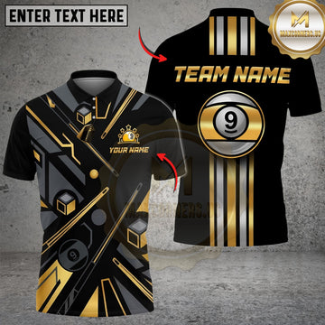 Maxcorners Billiards Gold 9 Ball Elite Customized Name, Team Name 3D Shirt (6 Colors)