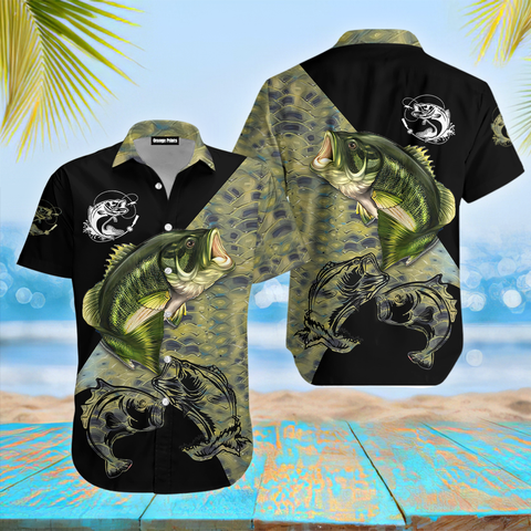 Maxcorner Bass Fishing Hawaiian Shirt Unisex Print Aloha Short Sleeve Casual Shirt