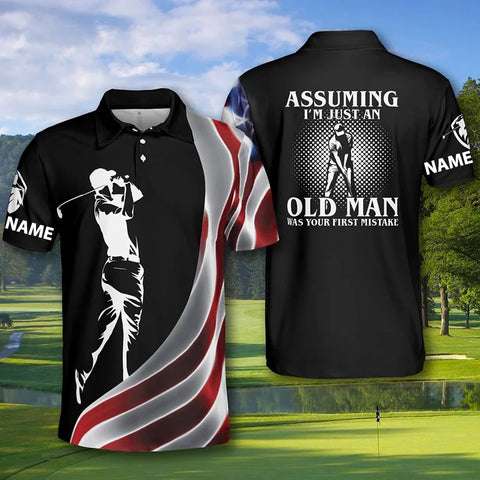 MaxCorners Assuming I'M Just An Old Man Was Your First Mistake Golf Polo Shirts Customized Name Polo For Men