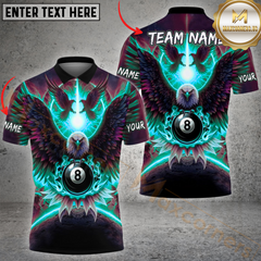 Maxcorners Billiard 8 Ball Pool Hawk Pattern Multicolor Customized Name, Team Name 3D Polo Shirt
