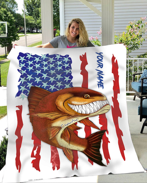 Maxcorners Redfish fishing American flag funny Red drum art custom name fishing blanket