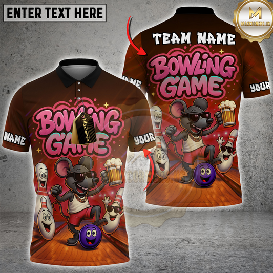 Maxcorners Cool Mouse Bowling Game Multicolor Customized Name, Team Name 3D Shirts