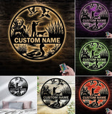 Maxcorners Personalized Metal Sign WITH LED/WITHOUT LED – Duck Hunting Scene with Dog and Hunter – Custom Rustic Wall Decor for Cabin and Lodge LM0110
