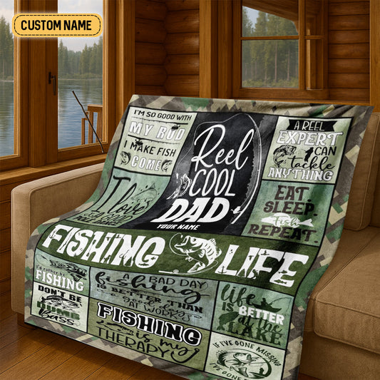 Maxcorners Reel Cool Dad Fishing Life Custom Name Blanket, Fishing Blanket, Gift For Fishing Lover, Dad Fishing Gift LM0201