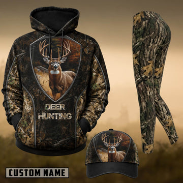 Maxcorners Hunting Whitetail Buck Shield Forest Camo 3D Combo Hoodie, Legging Set & Cap