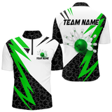Maxcorners Black and White Bowling Polo, Quarter Zip Shirt for Men Custom Lightning Team bowling jerseys | Green LM054