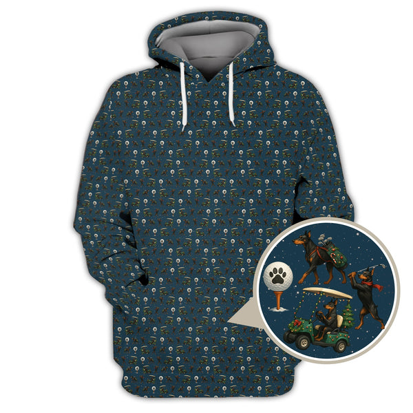 Maxcorners Funny Pattern Golf Shirt, Dog Golf Shirt, Dorberman Golf Shirt For Men, Crazy Golf Shirt For Golfer