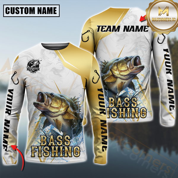 Maxcorners Bass Fishing Lightweight Performance Shirt For Anglers Personalized Name, Team Name 3D Long Sleeve Shirt