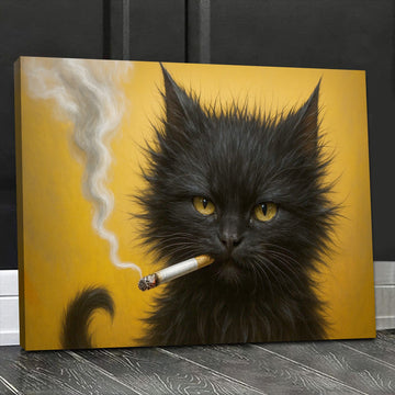Maxcorners Black Cat Canvas Wall Art, Funny Moody Cat Portrait Poster, Quirky Black Kitty Lover Home Decor Print