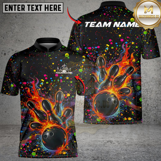 Maxcorners Bowling Splash Paint Dot Multicolor Customized Name, Team Name 3D Shirts