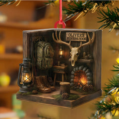 Maxcorners Personalized Hunting Cabin Ornament, Custom Name Deer Antler Lodge Christmas Decoration

 LM0411