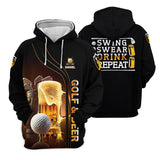 Maxcorners Swing Swear Drink Repeat Funny Golf Polo Shirt, Mens Golf Gift, Golf Lover Gift