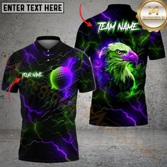 Maxcorners Golf American Eagle Lightning Multicolor Customized Name, Team Name 3D Shirts