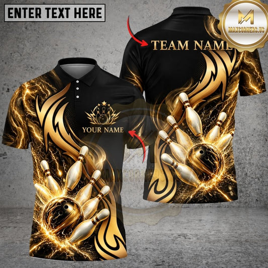 Maxcorners Bowling Ball Pins Royal Tribal Swirl Energy Splash Artwork Multicolor Customized Name, Team Name 3D Shirts