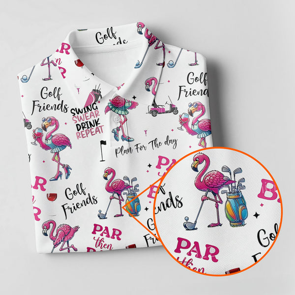 Maxcorners Par Then Bar Flamingo Womens Golf Polo Shirt, Golfing Apparel, Womens Golf Gifts