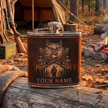 Maxcorners Hunting Deer Skull Crossed Arrows Woodland Design Personalized Name 3D Hip Flask