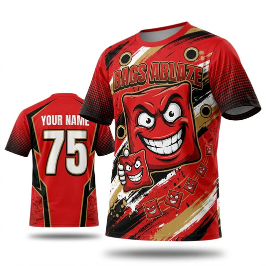 Maxcorners Cornhole Red Angry Bag Mascot Personalized Name 3D Unisex Shirt