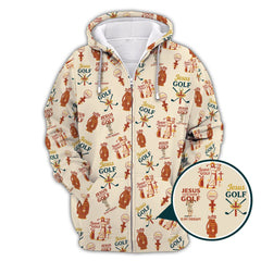 Maxcorners Jesus And Golf Is My Therapy Shirt, Pattern Golf Shirt, Jesus Golf Polos For Men