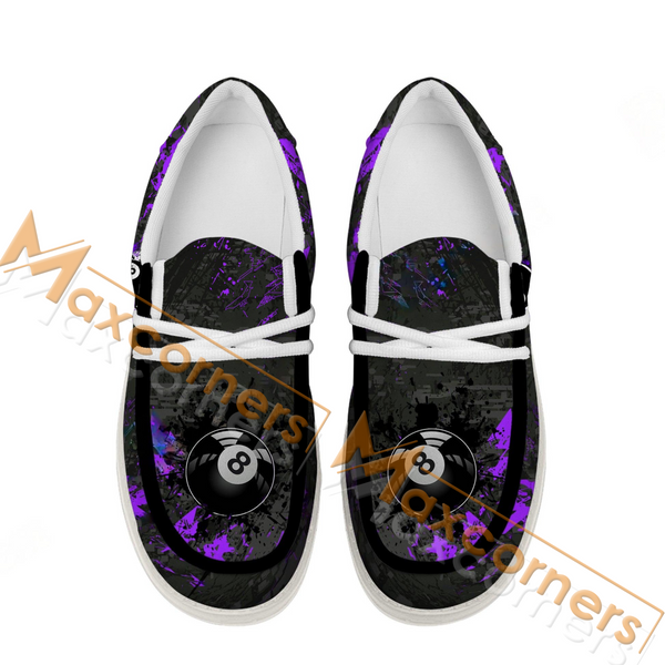 Maxcorners Billiards Ball 8 Black Stains Grunge Purple Pattern Personalized Name Canvas Loafer Shoes