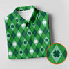 Maxcorners Green And White Lucky Four Leaf Clover Argyle Pattern St Patrick's Day Golf Shirt, Polo Shirts For Men