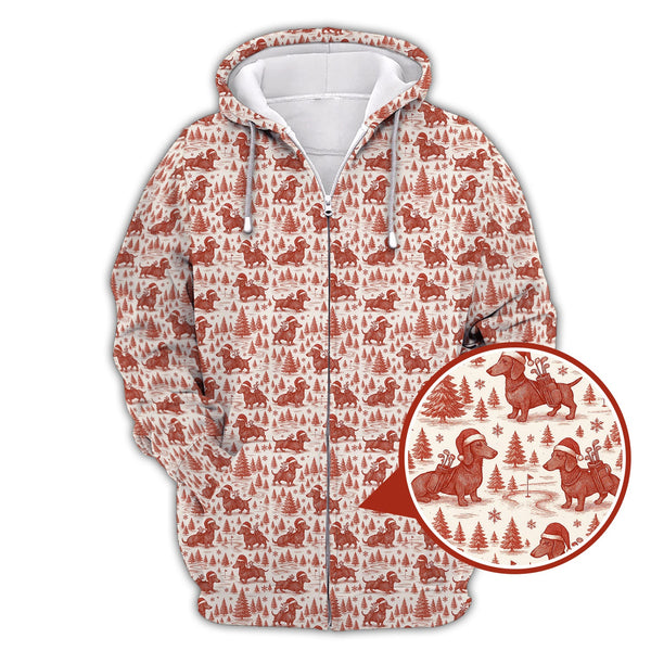 Maxcorners Christmas Golf Shirt, Dachshund Golf Shirt For Men, Pattern Golf Shirt, Toile De Jouy Shirt For Golfer
