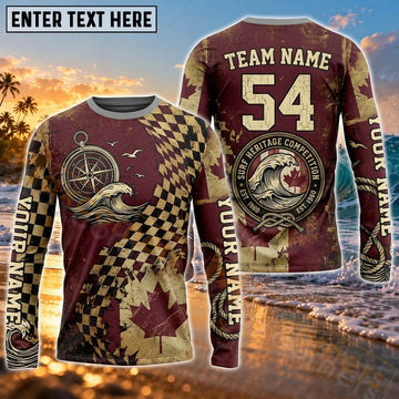 Maxcorners Surfing Retro Ocean Wave Art Customized Name, Number, Team Name 3D Long Sleeve Shirts