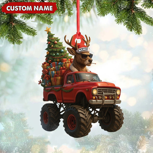 Maxcorners Personalized Funny Deer Truck Acrylic Christmas Ornament - Custom Name Gift for Hunters & Outdoor Lovers LM0411