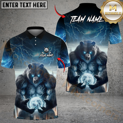 Maxcorners Thunder Bear Golf Polo Funny Golf Polo Shirt, Customized Name & Team Name 3D Shirts (4 Colors)