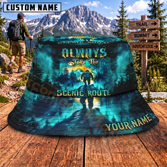 Maxcorners Hiking Always Take The Scenic Route Forest Mountain Adventure Personalized Name 3D Cap