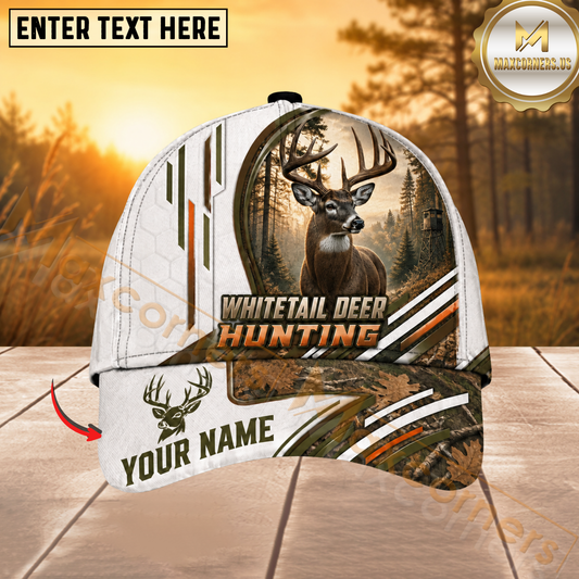 Maxcorners Whitetail Deer Hunting White Camo Personalized 3D Cap