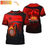 Maxcorners Grim Reaper Darts Jersey, Custom Name Flaming Dartboard Shirt, Halloween Dart Team Shirts for Players LM0509